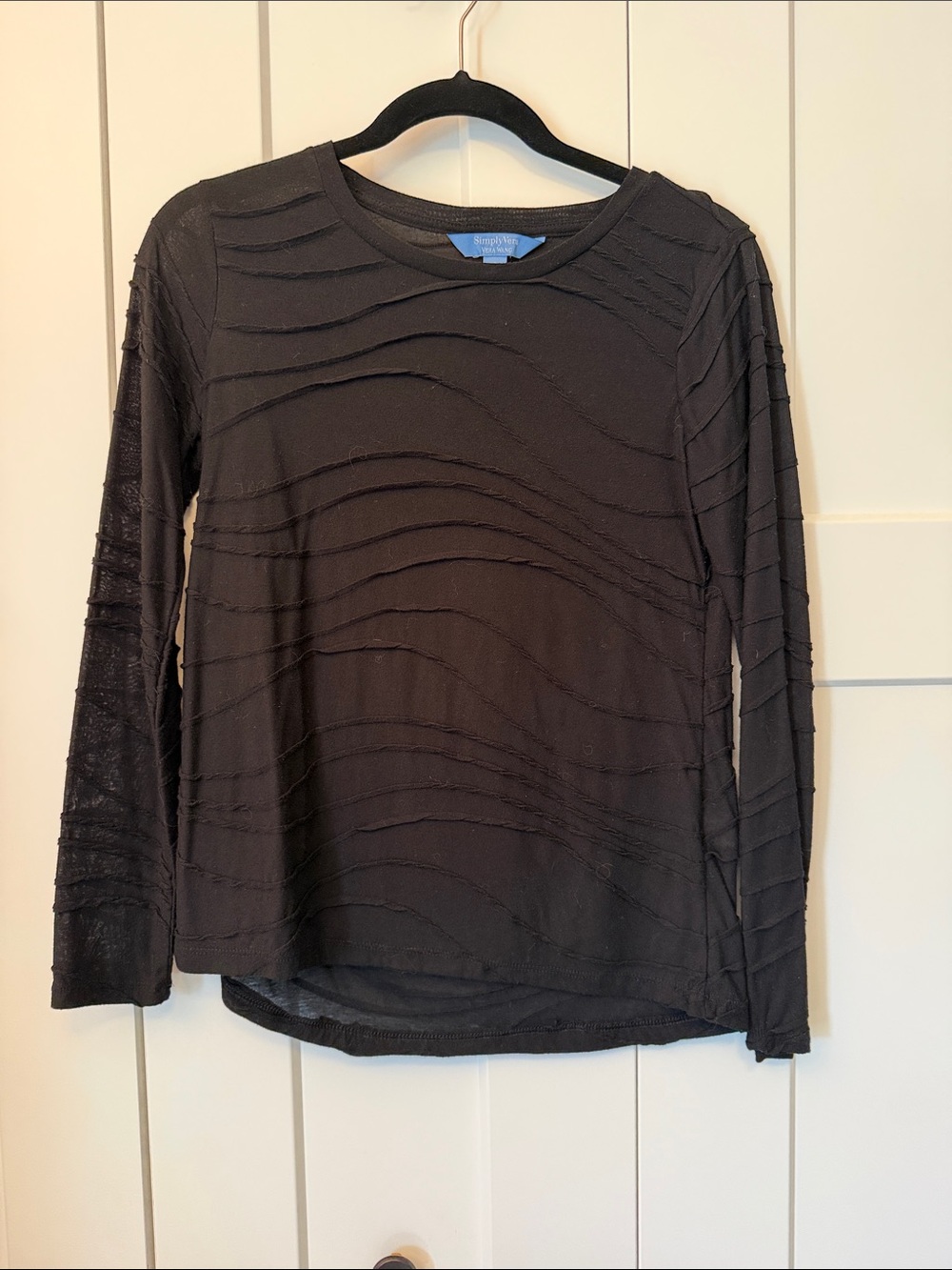 Simply Vera Vera Wang Black Textured Long-Sleeve Crewneck Top